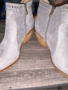 Dex Gray Suede Ankle Booties with Side Zip